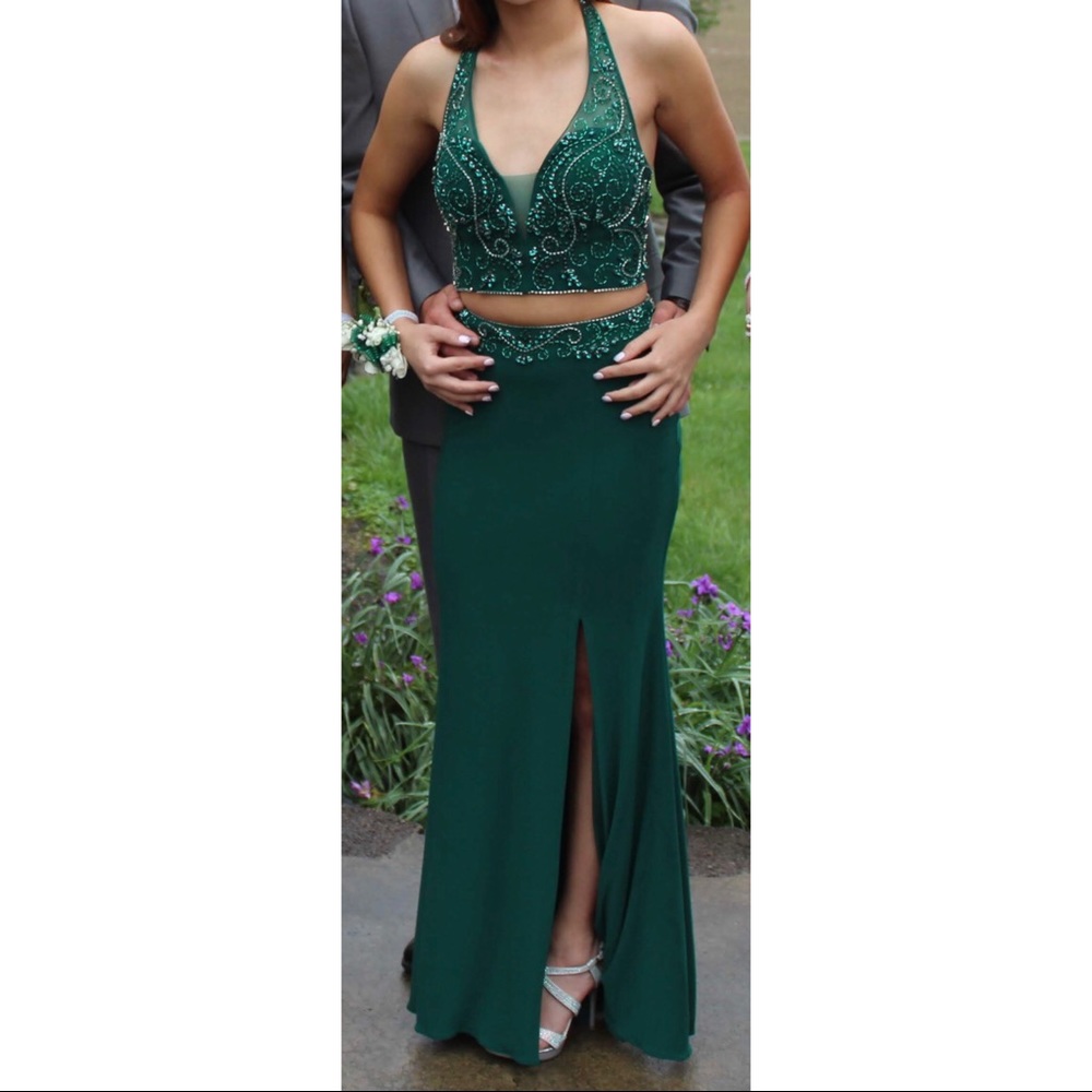 Emerald Halter 2-Piece Prom Dress